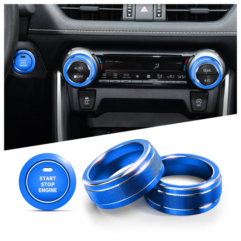 Polodunn for Toyota RAV4 Accessories 2025 2024 2023 2022 2021 2020 2019 -Air Conditioning Knob Covers, Push Start Button Cover Trim Rings 4pcs (Blue) - Image 1